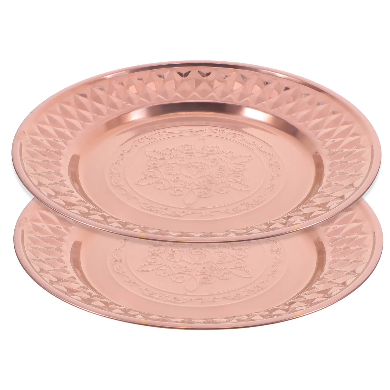 

2 PCS Dessert Plate Metal Dinner Plates Fruit Stainless Steel Round Dishes Drinks Tray Appetizer Fashion
