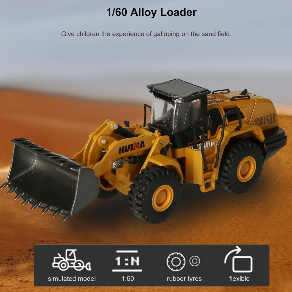 

HUINA 1813 1/60 Alloy Loading Model Bulldozer Truck Road Roller Loader Mini Engineering Construction Vehicle Toys Gifts For Kids