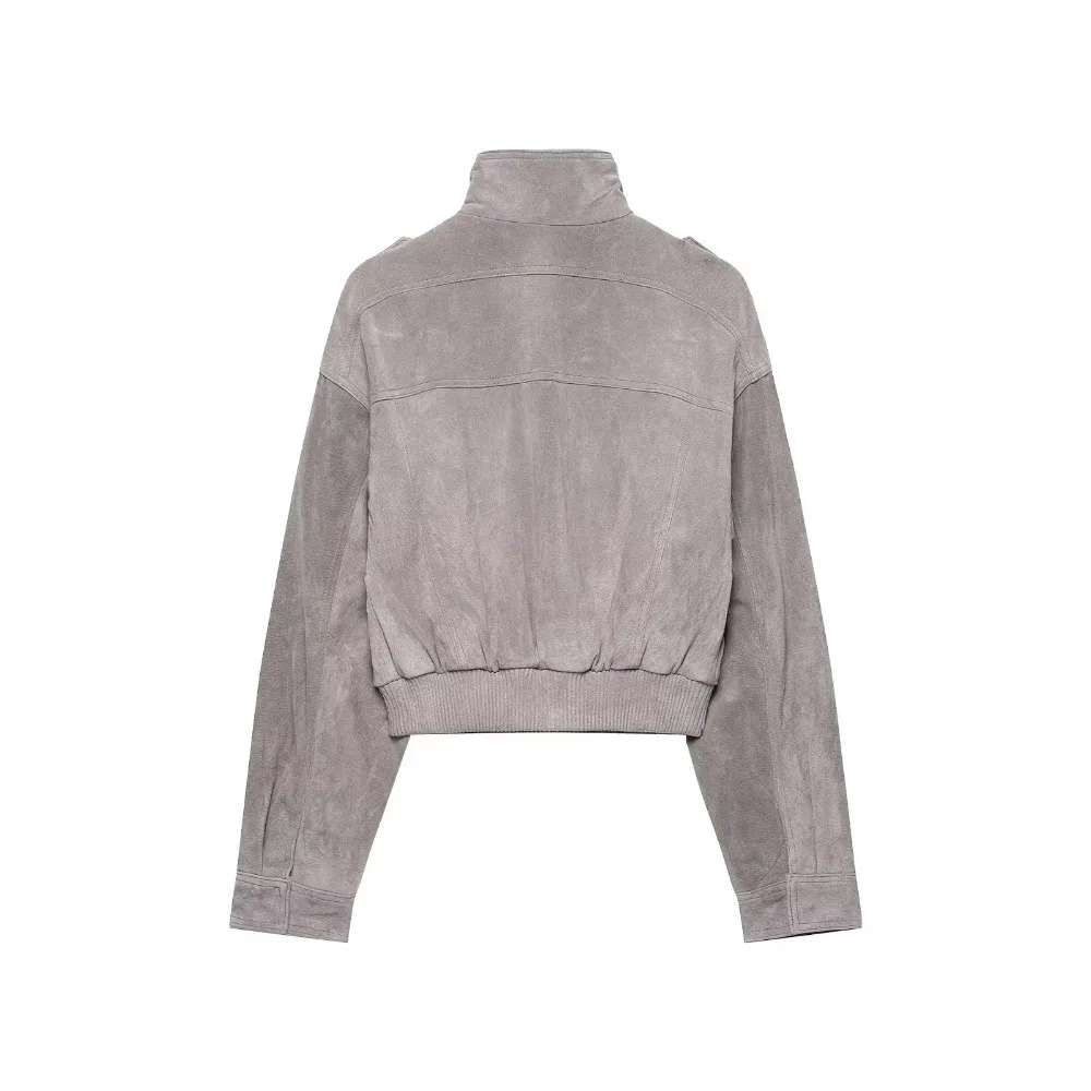 Damen-Cargojacke, kurz geschnitten, für Herbst und Winter, Damenmantel, Stehkragen, Träger, Schulterklappen, viele Taschen, gerippter Saum, lockerer Schnitt, lässige Oberbekleidung. – Detail 2
