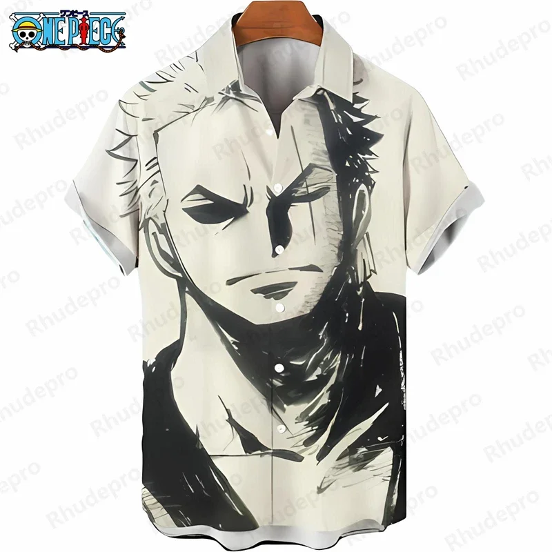 Men's One Piece Hawaiian Shirt Luffy Zoro Graphic Tropical Print Anime Kids Short Sleeve Casual Beach Holiday Shirt Tops
