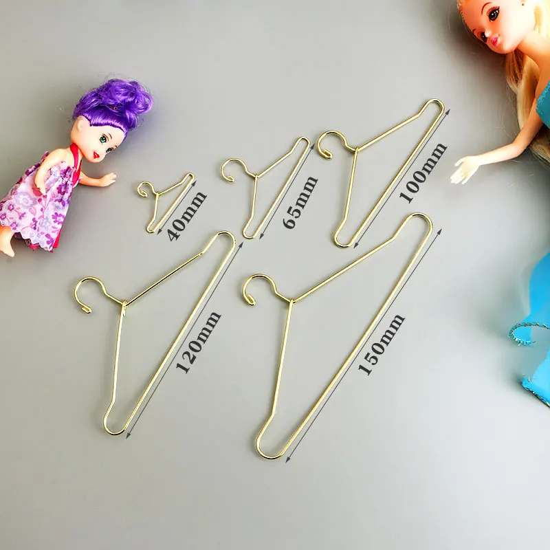 Metal Mini Hangers Hanging Dollhouse Furniture, Decoration for 1/6 Doll Miniature, Gold Color Hanger, 40mm, 65mm, 100mm, 10Pcs