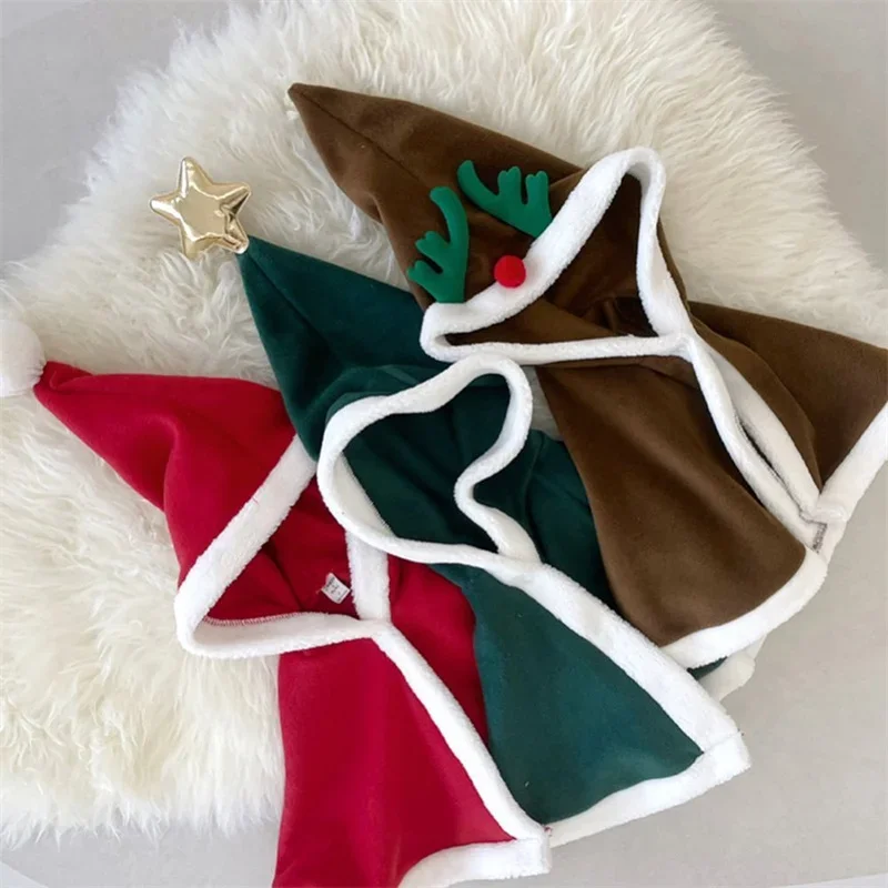 Christmas Winter 0-24M Baby Boys Girls Cloak Coat Warm Baby Cloaks Red/Green Festival Plush Windproof Mantle Hooded poncho