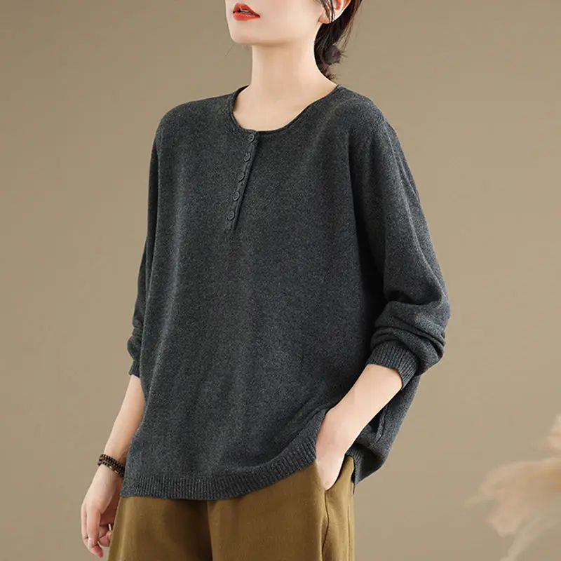 

200 Pounds Wearable Round Neck Sweater Women's Loose Large Size Fashion Solid Slimming Knit Top