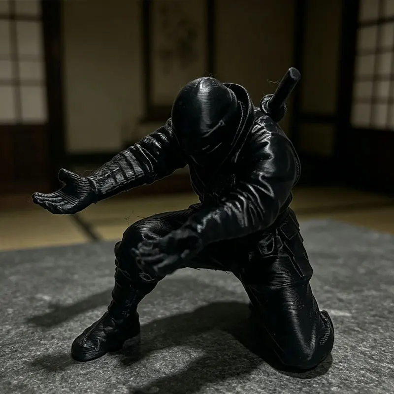 3D Printed Ninja Pen Holder, Black and Silver Ninja Statue, Desktop Organizer, Creative Desk Decoration, Stationery Gift