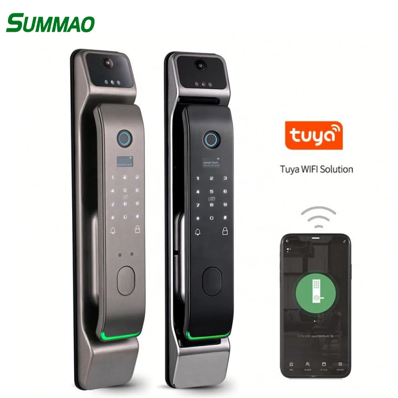 Tuya-Multi Função Segurança Smart Door Lock, Wi-Fi cartão de senha, Acesso Remoto, Face Recognition Lock