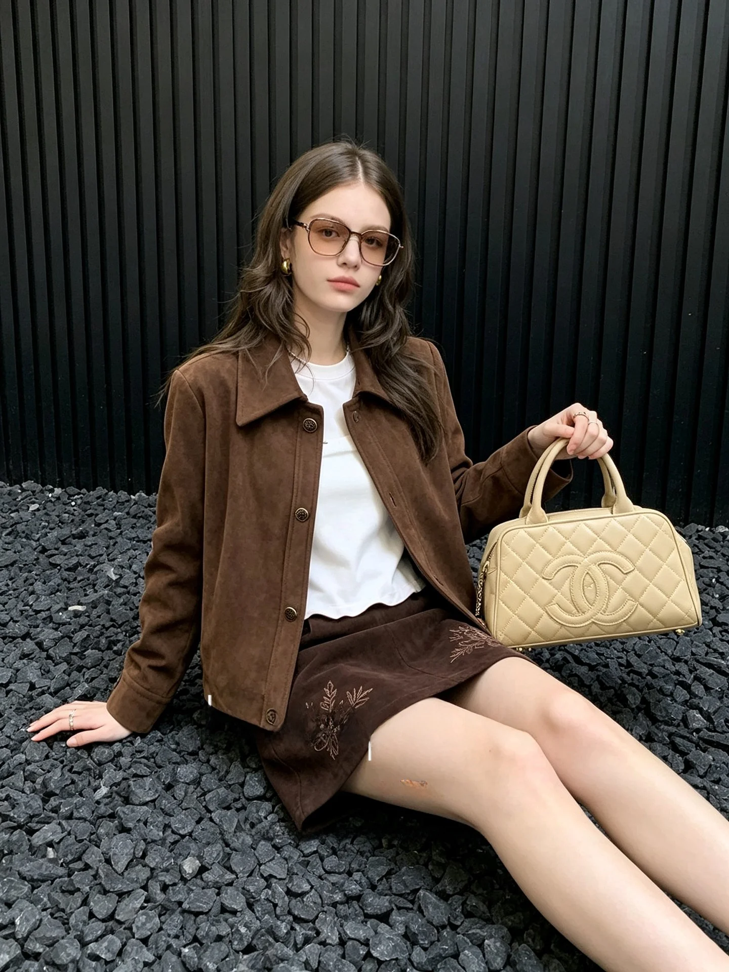 Huaappuw Modern Retro Coffee-Colored Flip-Collar Short Jacket Women's Fashionable Autumn New Arrival Polyester Fiber Jacket