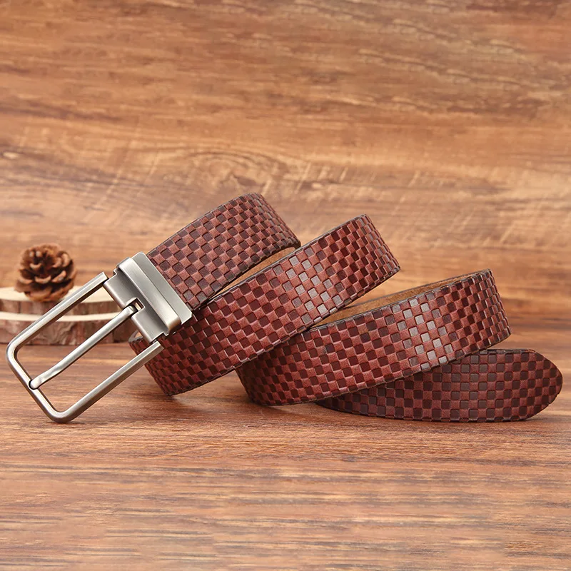 new-men-top-grain-cowhide-pin-buckle-leather-belt-deep-embossed-grid-pattern-supple-cowhide-texture-rust-proof-metal-component