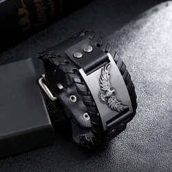 Trendy Totem Design Nordic Eagle Bracelet Viking Men's Bracelet New Fashion Genuine Leather Woven Accessories Party Jewelry