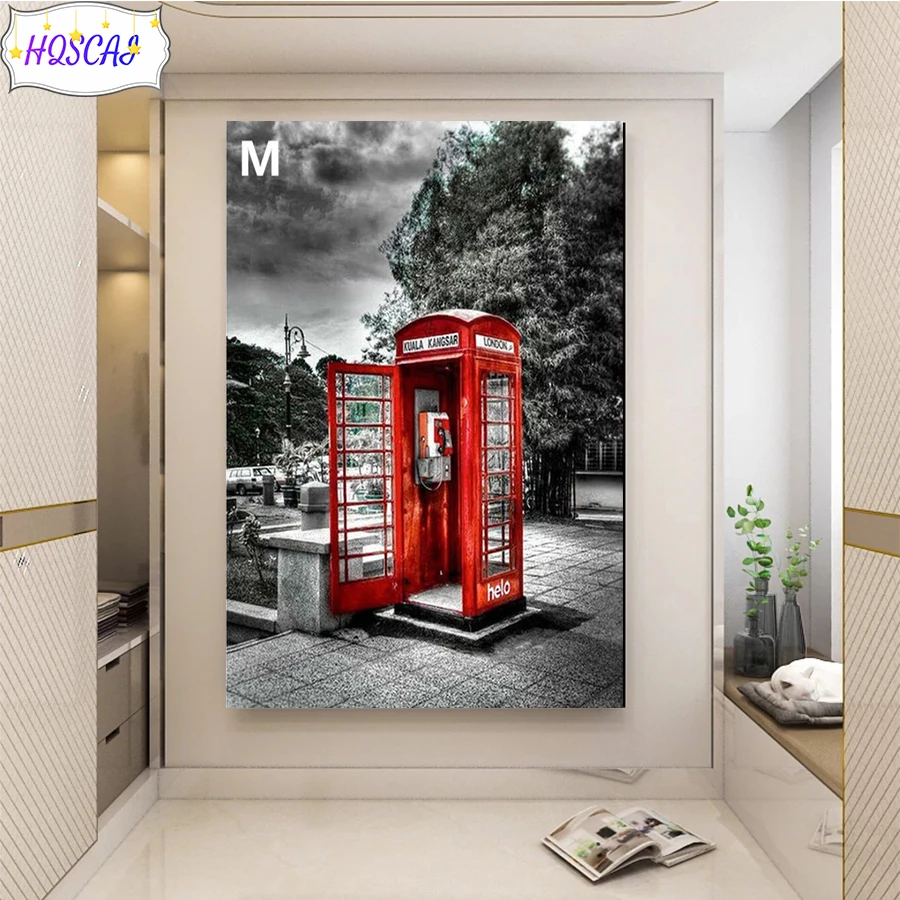 DIY Diamond Painting Tree phone booth Full Round Rhinestone Paintings Diamond Embroidery Cross Stitch Mosaic Home Decor pictures