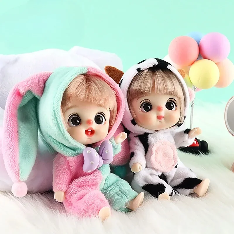 12cm Cute Mini Doll Animal Sleepwear Series Educational Toys DIY Dress Up Joints Dolls Birthday Gifts 3D Eyes