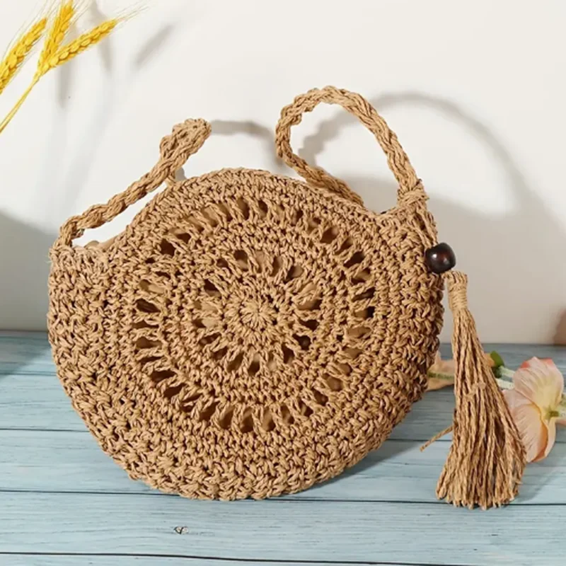 Moda drążą torby na ramię na co dzień słomiane Crossbody mała okrągła torba torebka torebka z frędzlami Messenger torebki bolsa feminina