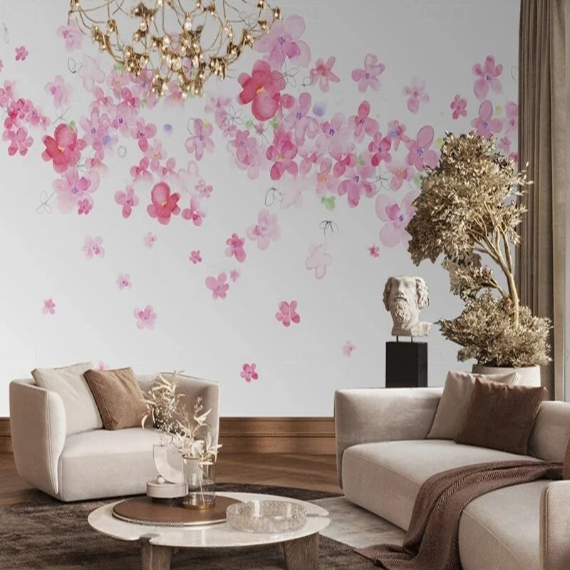 MU9212  Original beautiful picture of pink cherry blossoms falling for TV bedroom home decoration background wall