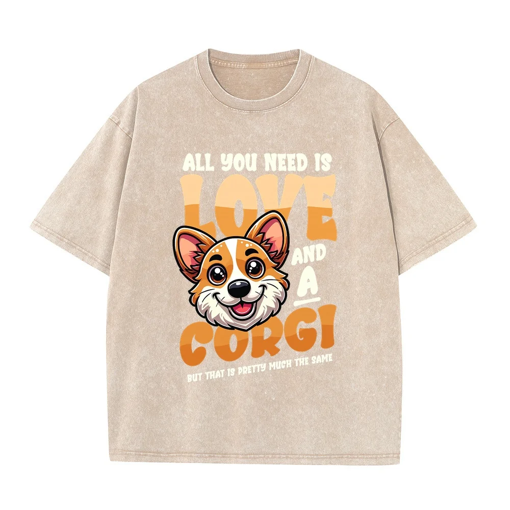 Corgi Dog Breed Printing T-Shirt Tops Adult Heavyweight Y2k Clothes Street Wear Cotton Tee Men Pet Lover Dog Dad Graphic T Shirt