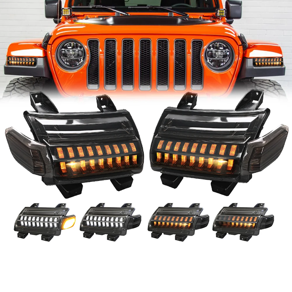 12V  LED Fender Flare Light Blinker Turn Signal Sequential With DRL for Jeep Wrangler JL Gladiator 2018 -2020 Rubicon Sahara