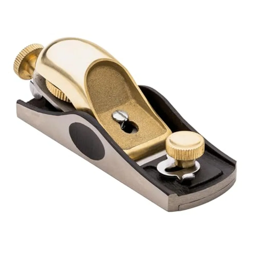 

Low Angle Block Plane - Wood Planer Hand Tool with 1/8" Blade, Cast Iron Body, and Brass Knobs and Cap - Hand Planer for Woodwo