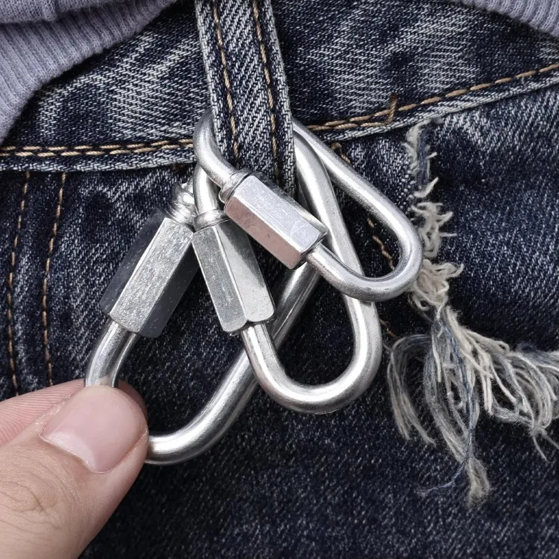 1Pcs Multi-function Stainless Steel Connecting Ring Mountaineering Carabiner Outdoor Climbing Chain Safety Buckle Rope Connector