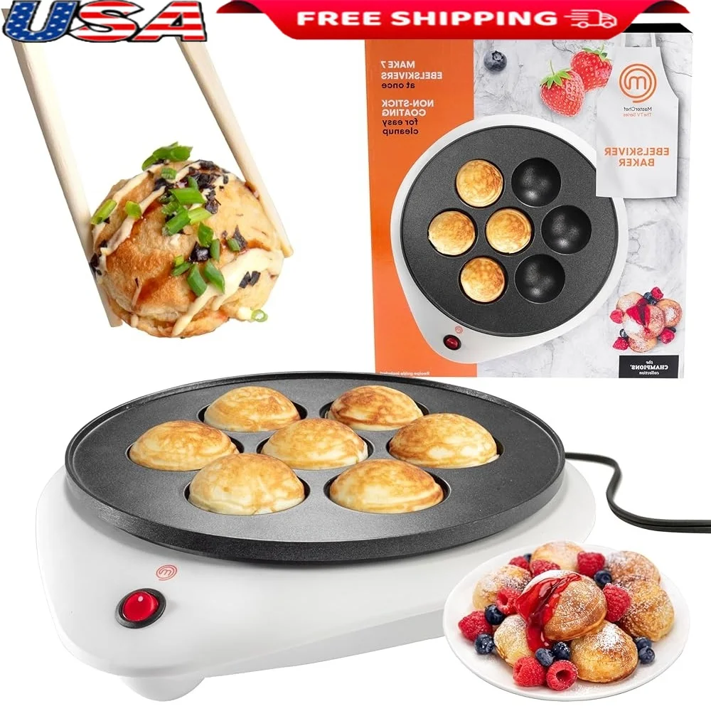 

Electric Ebelskiver Maker Aebleskiver Baker Takoyaki Pan Nonstick Mini Cake Pops Donut Holes Maker Easy Clean Fun Gift