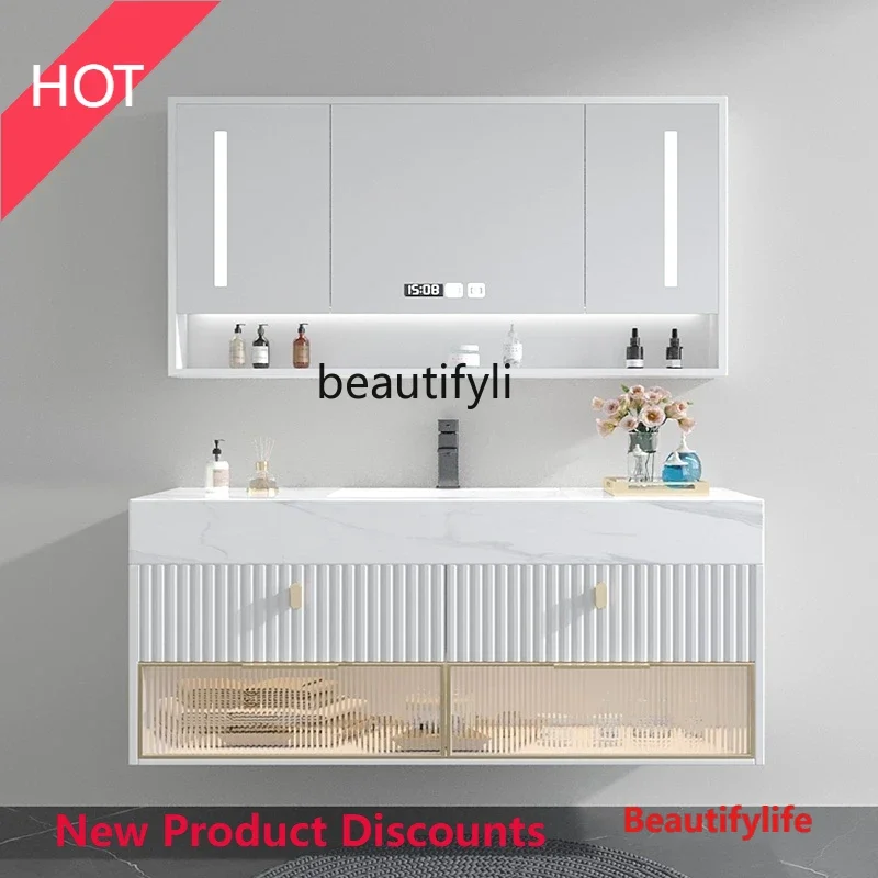 A9344 Stone Plate Bathroom Cabinet Combination Oak Light Luxury Hand Washing Washbasin Smart Simple Washstand