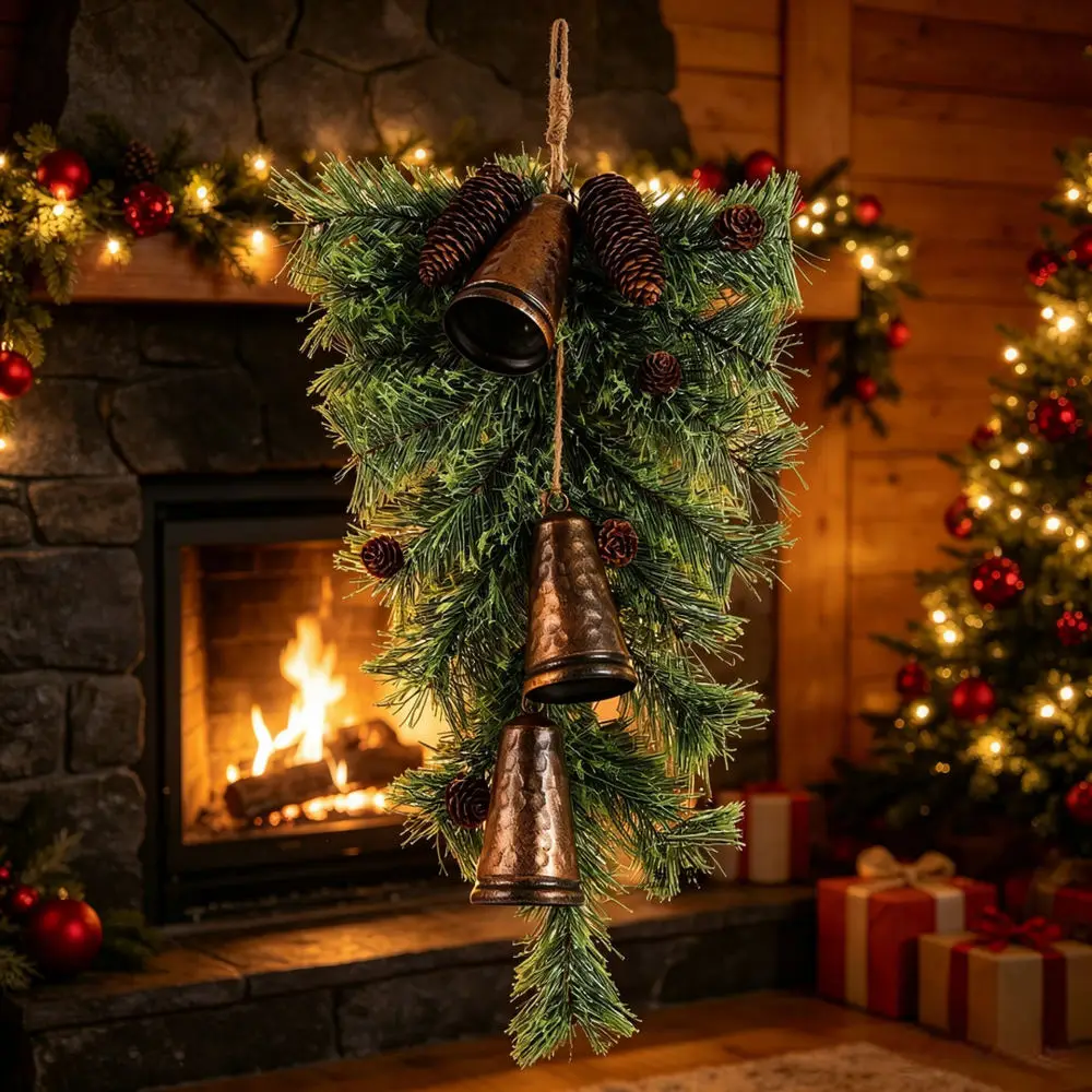 Large Jingle Bell Pine Needle Pendant Ornament Farmhouse Style Christmas Tree Holiday Home Wall Window Decor