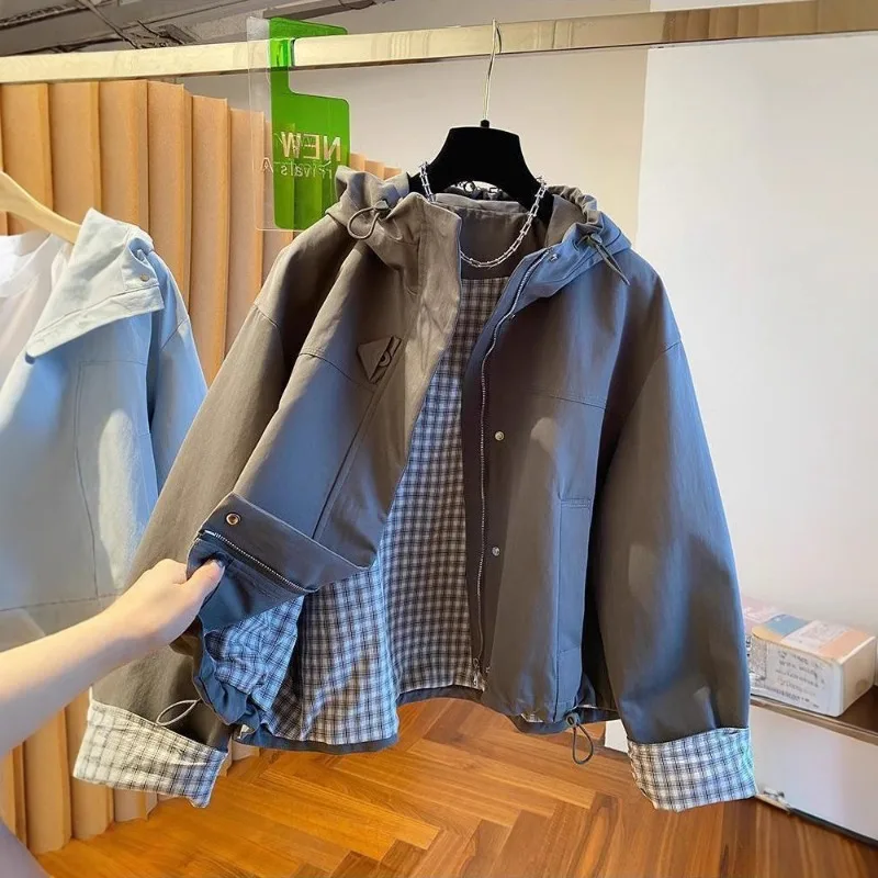Chubby Girl Plus-size Korean-style Hooded Windbreaker Spring Autumn Collection High-end Niche Design Workwear Windproof Jacket