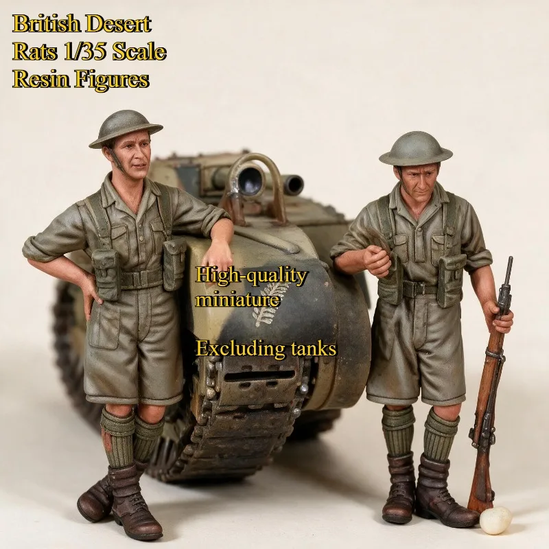 1/35 Scale Die-cast Resin Figure Model Kit British Desert Rats Soldier 2-Person Military Miniature Toy Unassembled and Unpainted