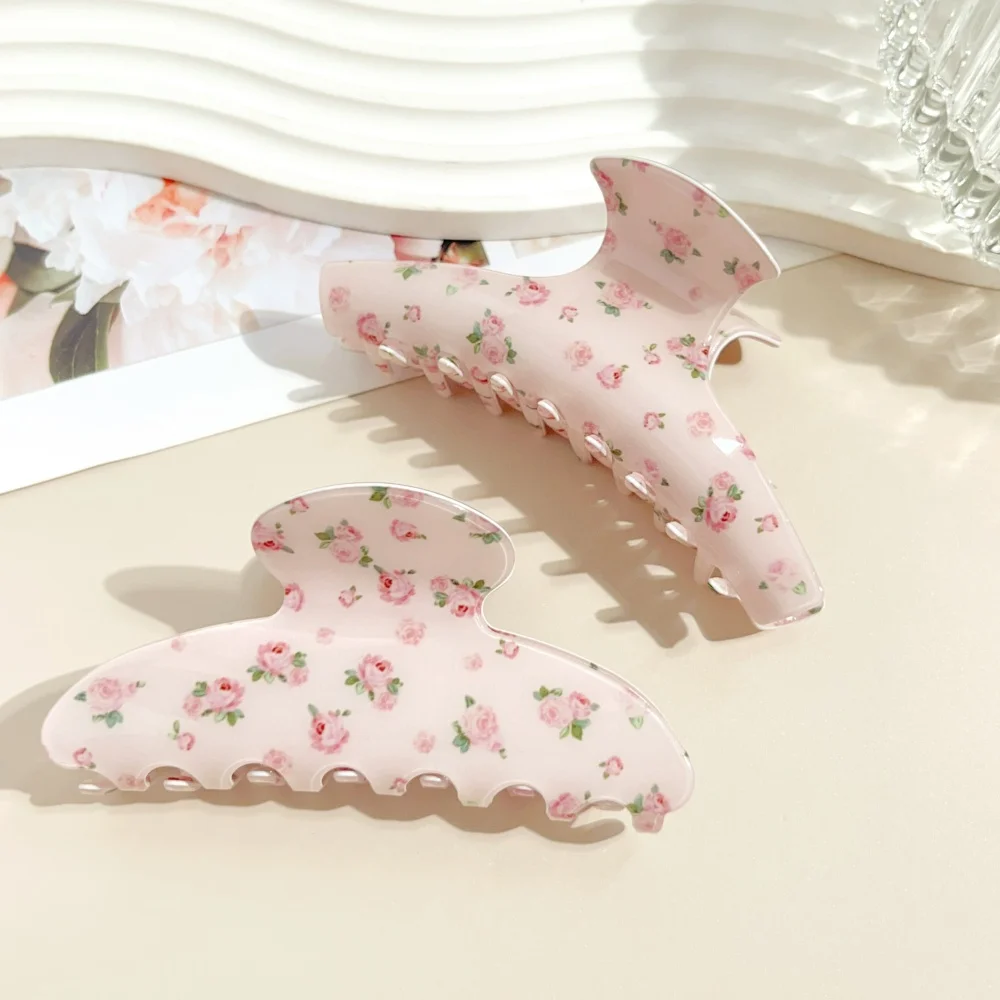 Neue Rosa Blumenmuster Acetat Haarspange für Damen und Mädchen, Große und Kleine Schweißblumen-Haarklammer, Haarstyling-Accessoires, Geschenk – Detail 4