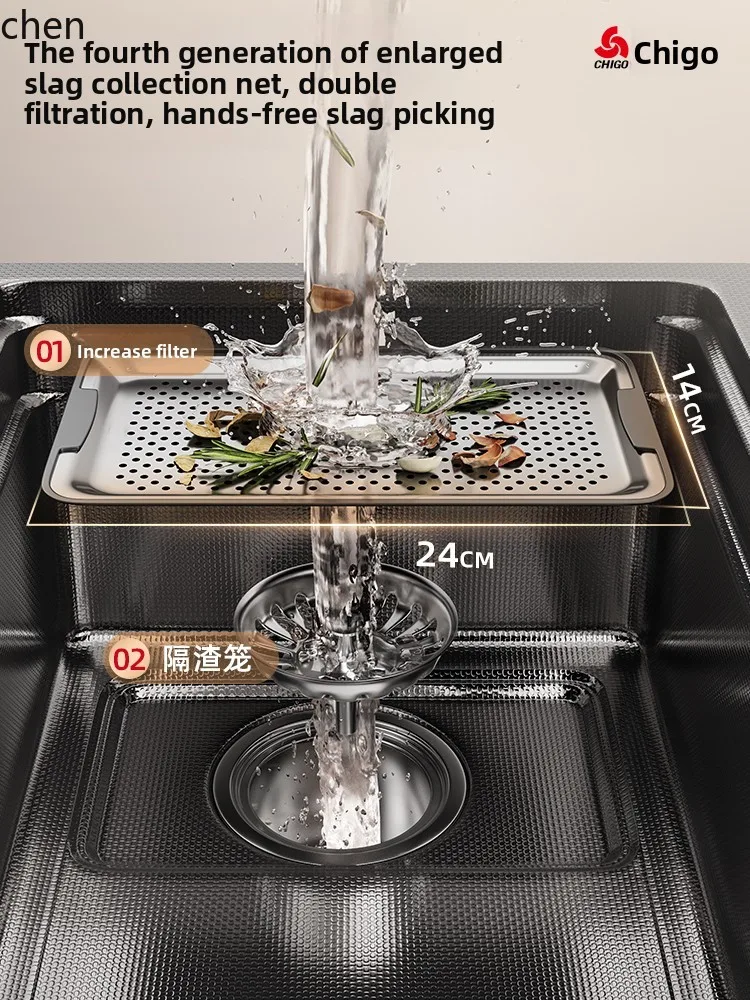 Thickened Kitchen Sink Large Single Bowl 304 Stainless Steel Vegetable Washing Basin Dishwashing Sink Household Water Basin