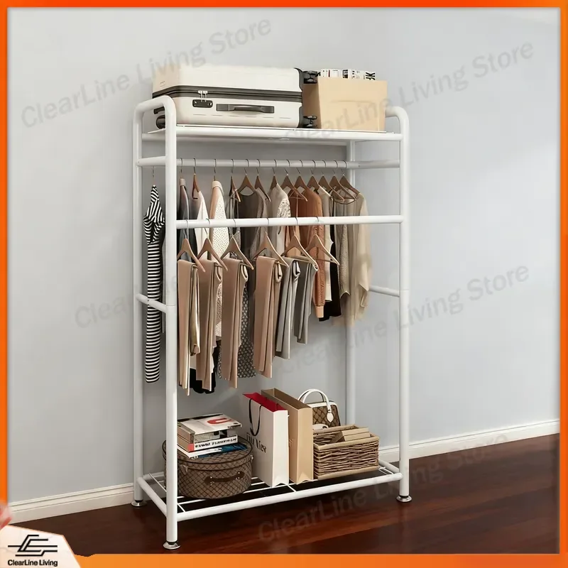 Floor to Ceiling Coat Rack Bedroom Household Removable Double Pole Storage Hanger Simple Vertical Drying Rack for Clothes