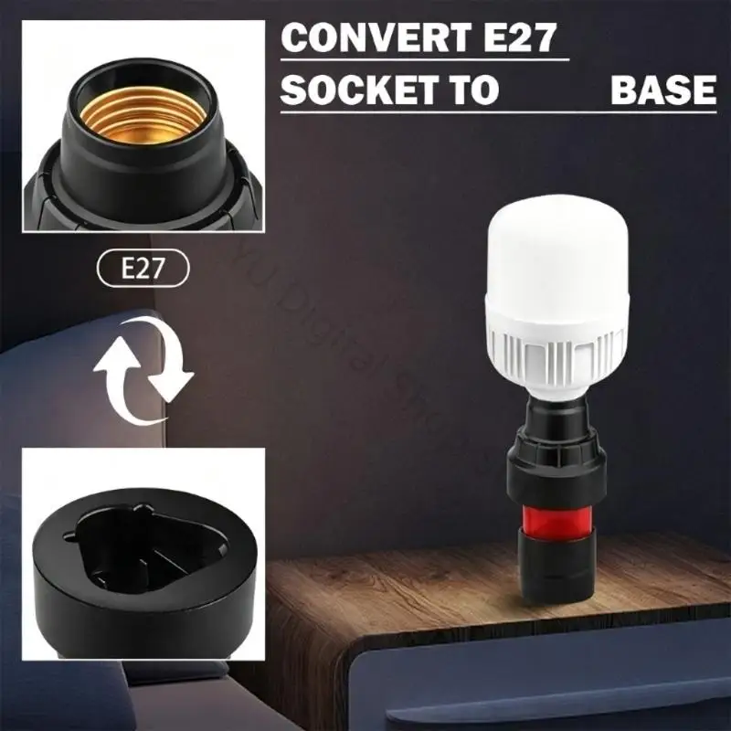 96BA Tool Battery Light Holder Adapter, E27 Screw-Base LED Bulb Mount With Slide-On Form for Campsite Lighting Use, Outages and