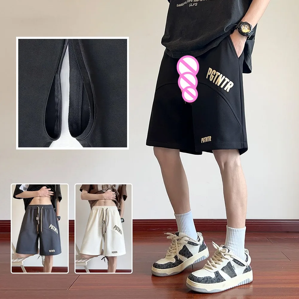 

Invisible Open Crotch Outdoor Sex Men's Casual Shorts Summer Cool Fashion Handsome Shortpanta Loose Comfortable Five Points Pant