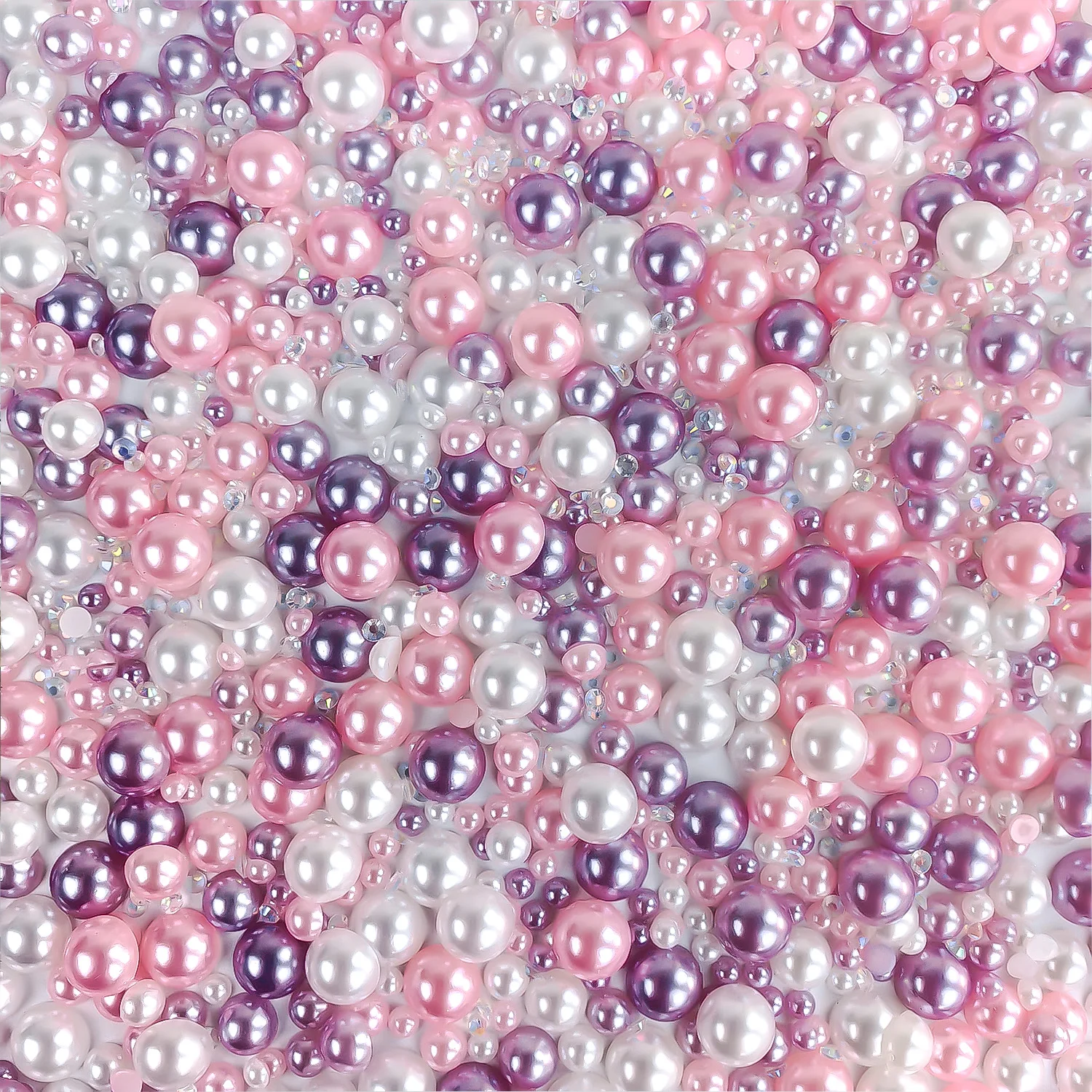 1100 Stück Perlen und Strass steine mit flachem Rücken, 30g gemischte Größe 3mm-10mm ab Farbe Harz Strass halbkreis förmige Perle – Detail 4