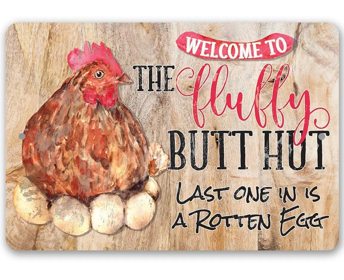 Fluffy Butt Hut - Funny Chicken Coop Sign, Chicken Signs for Coop Outdoor, Farmhouse Decor and Country Home Display, Hen House F
