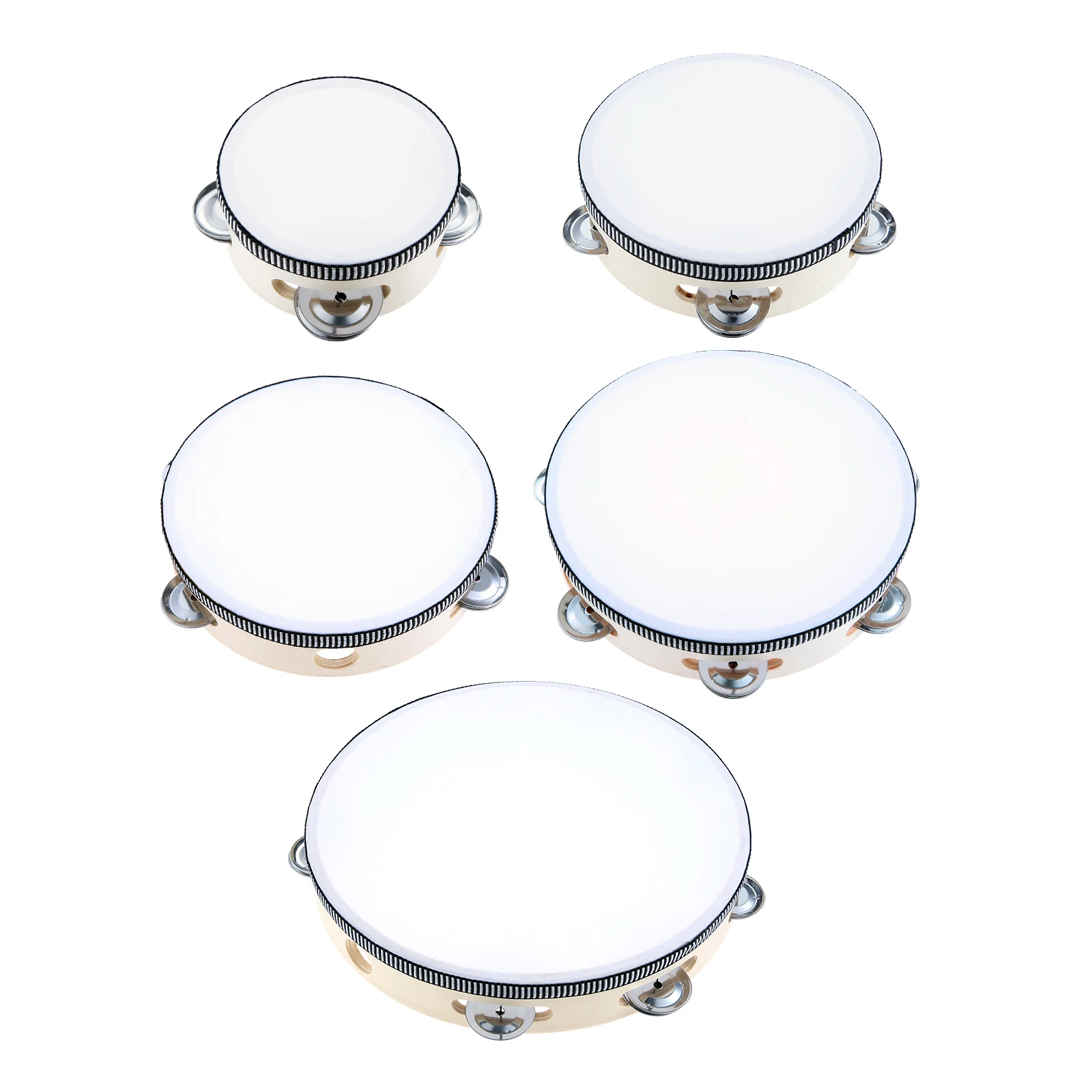 4/6/7/8/10inch Wood Tambourine Hand Held Single Row Tambourine Metal Jingles Musical Educational Instrument Rhythm Percussion