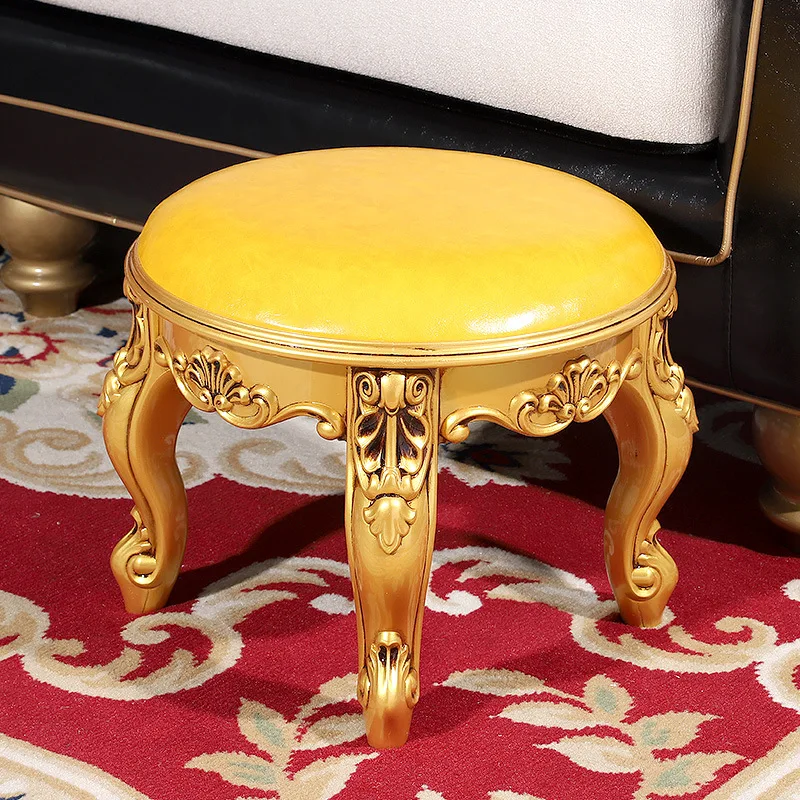 American round Stool Retro Shoe Changing Stool Living Room Sofa Golden Coffee Table Leather Stool Home European Style