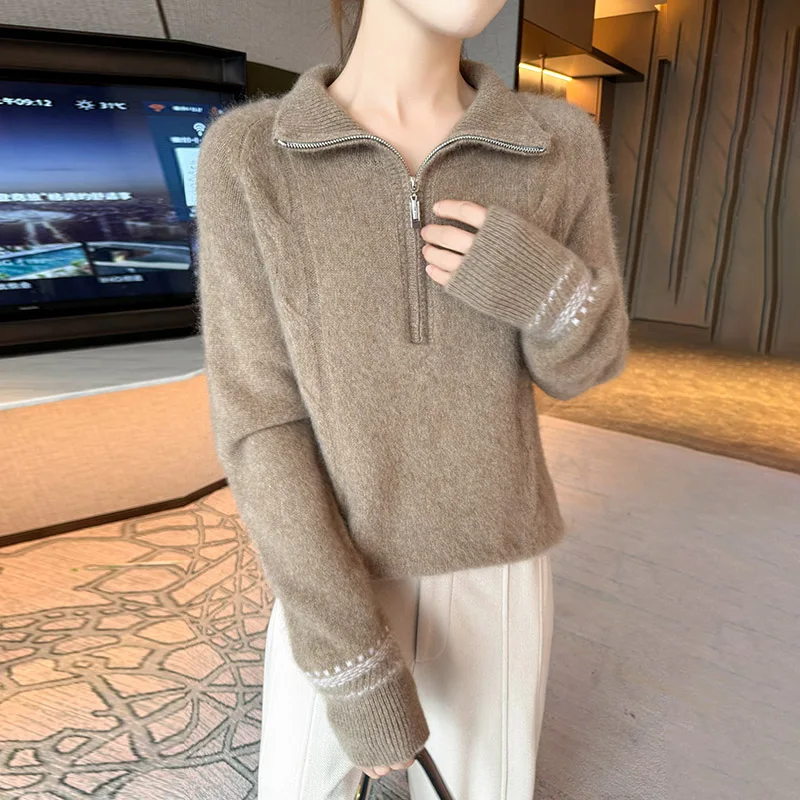 Gestrickter Damen-Reverspullover aus 100 % australischer Wolle, bequem und vielseitig, langärmelig für Damen im Herbst und Winter