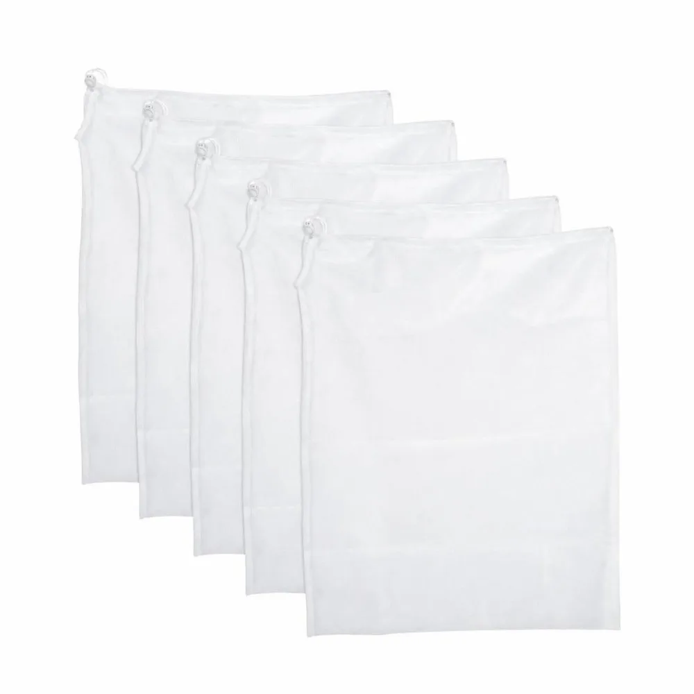 5PCS Fine Fiber Reusable Mesh Bag 15.75in × 23.62in Drawstring Closure Food Strainer Bag Vegetable Mesh Bag Home Brewing