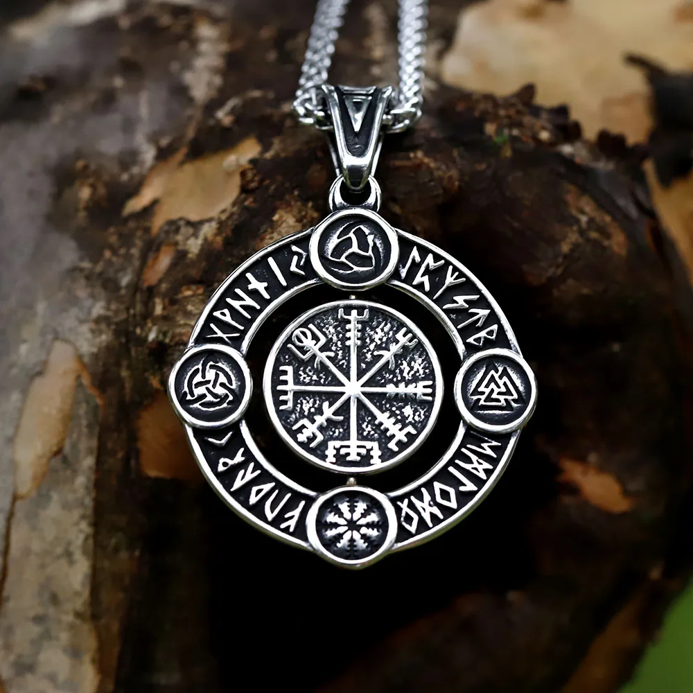 Men\'s 316L stainless-steel Vintage Round Viking Celtic Knot Cross Pendant Chain Necklace for gift free shipping
