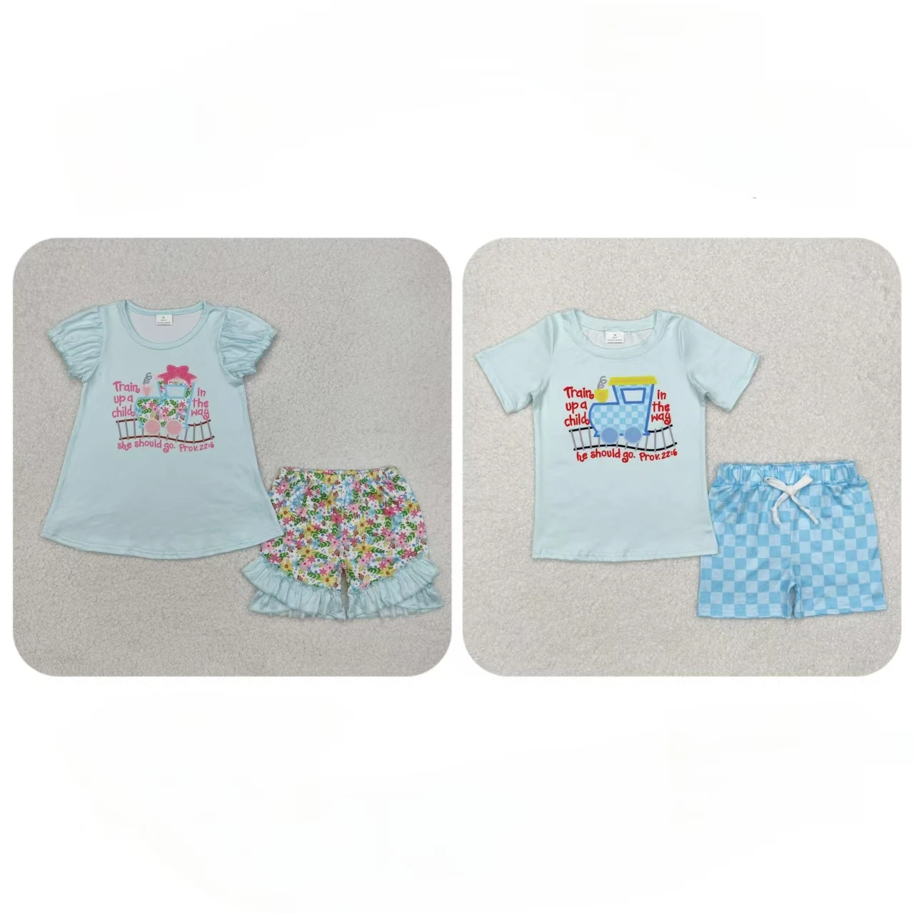 Conjunto de dos piezas de manga corta para niño y niña, conjunto de pantalones cortos con diseño de animales y cangrejos, para verano, venta al por mayor