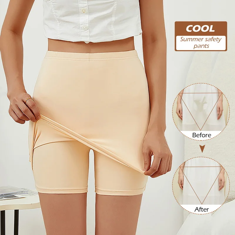 High Waist Ice Silk Seamless Safety Short Pants Women Summer Under Skirt Boxer Shorts Female Slim Tight Bottomed Underwear Panty