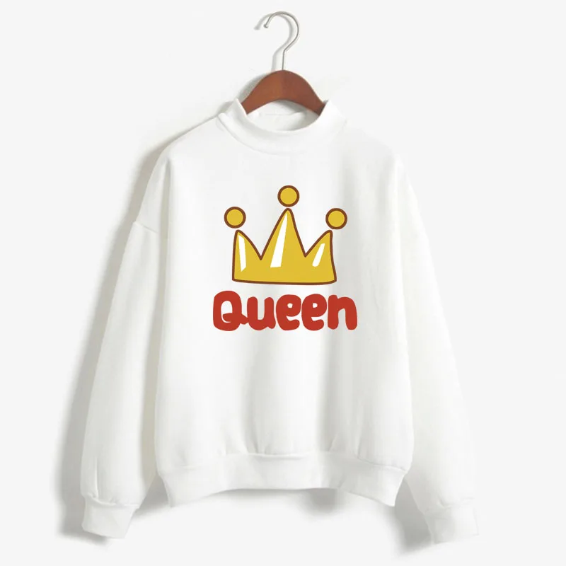 Queen Crown Print Woman Sweatshirt Sweet Korean O-neck Knitted Pullovers Thick Autumn Winter Candy Color Couples Clothing