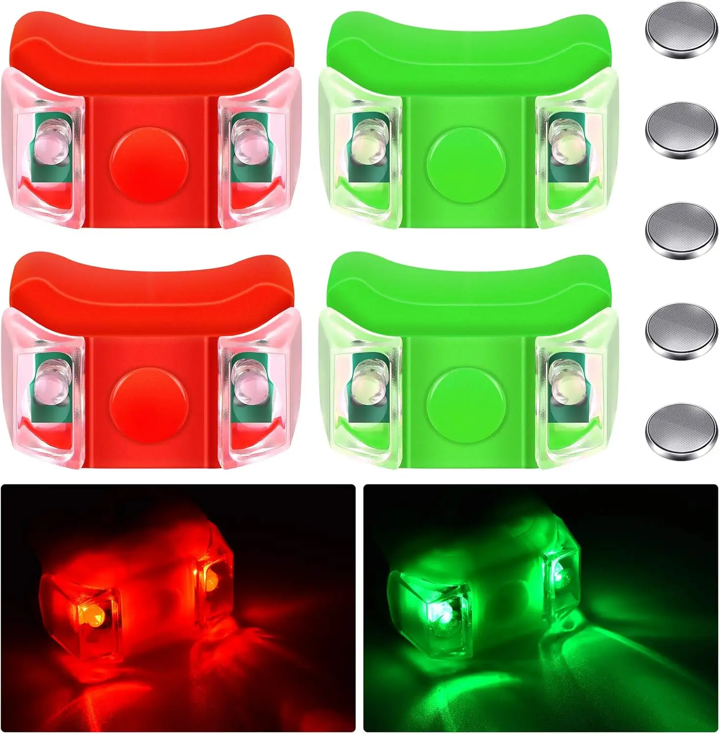 4 Boat Lights Navigation Lights for Red and Green LED Boats with 5 Button Batteries for Boat Pontoon Hovercraft Yacht Speedboat