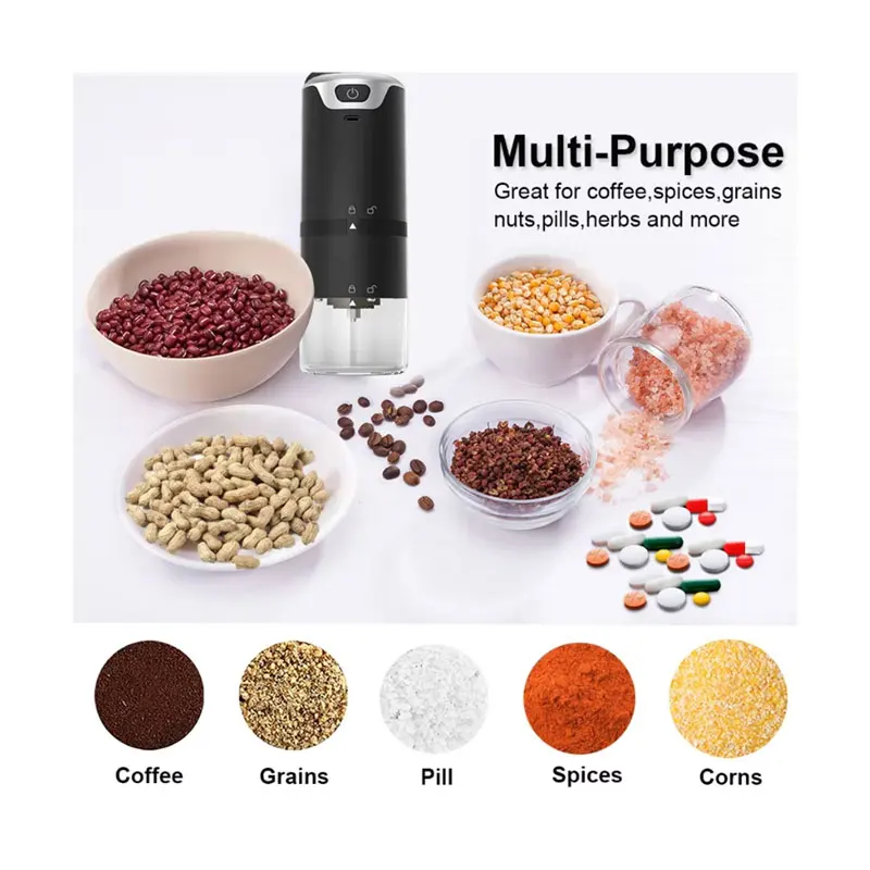 Coffee Grinder, Electric Espresso Coffee Bean Grinder, Stainless Steel Automatic Portable USB Charging Coffee Grinder