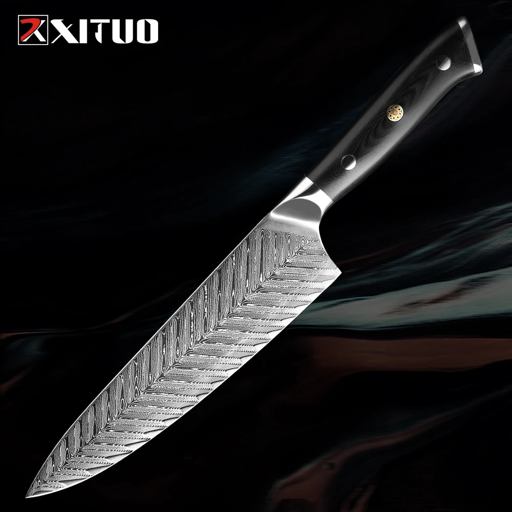 

8 Inch Chef Knife Sharp Kitchen Knife Japanese 67 Layers Damascus Steel Pro Slicing Knife Black G10 Handle Sashimi Knife Cleaver