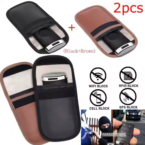 2Pcs Double-Layer Car Key Pouch Case Bag Automobiles Anti-Theft Signal Blocker Faraday Bag Cover Keychain RFID Blocking Bag