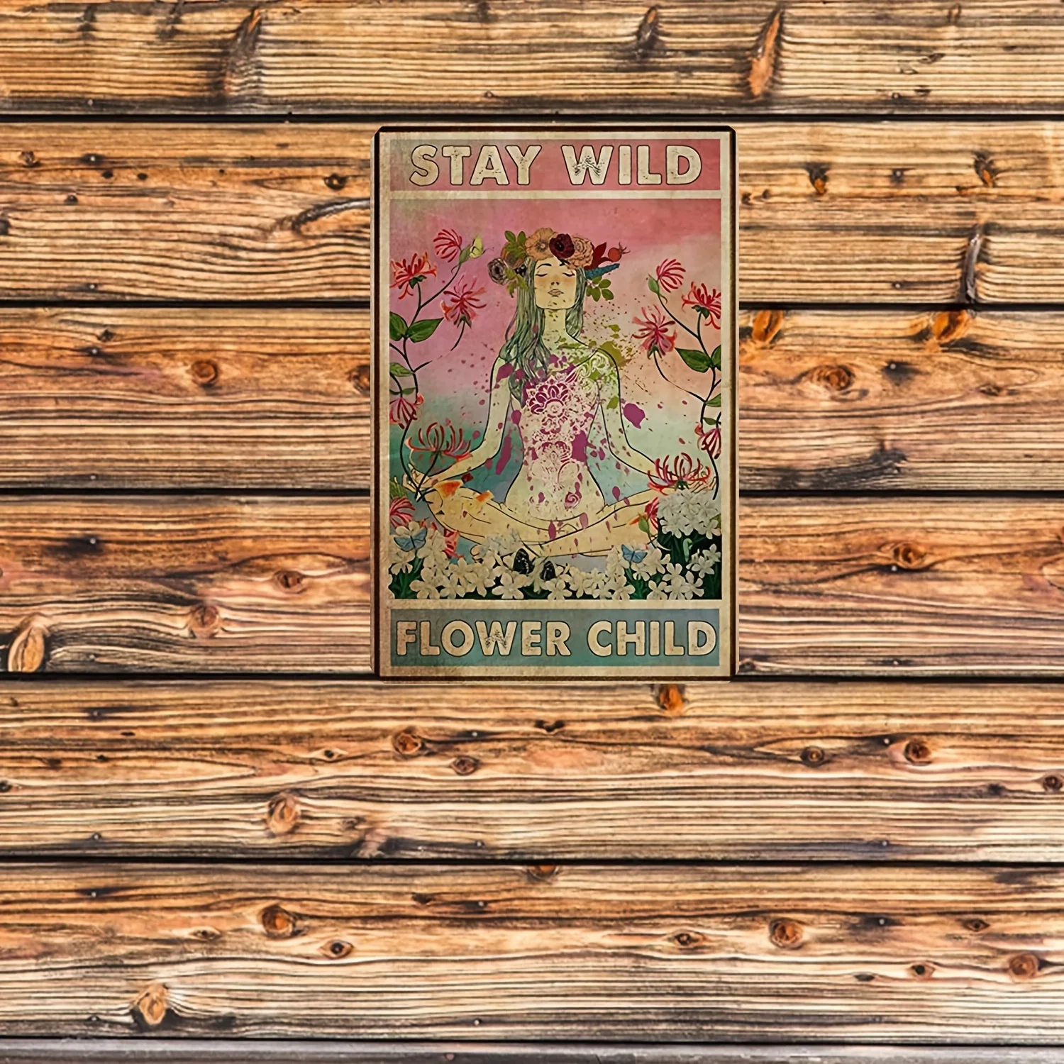 1pc Funny Yoga Tin Sign Stay Wild Flower Child Metal Poster Hippie Soul Art Wall Plaque Decor Outdoor Indoor Wall Panel Retro Vi