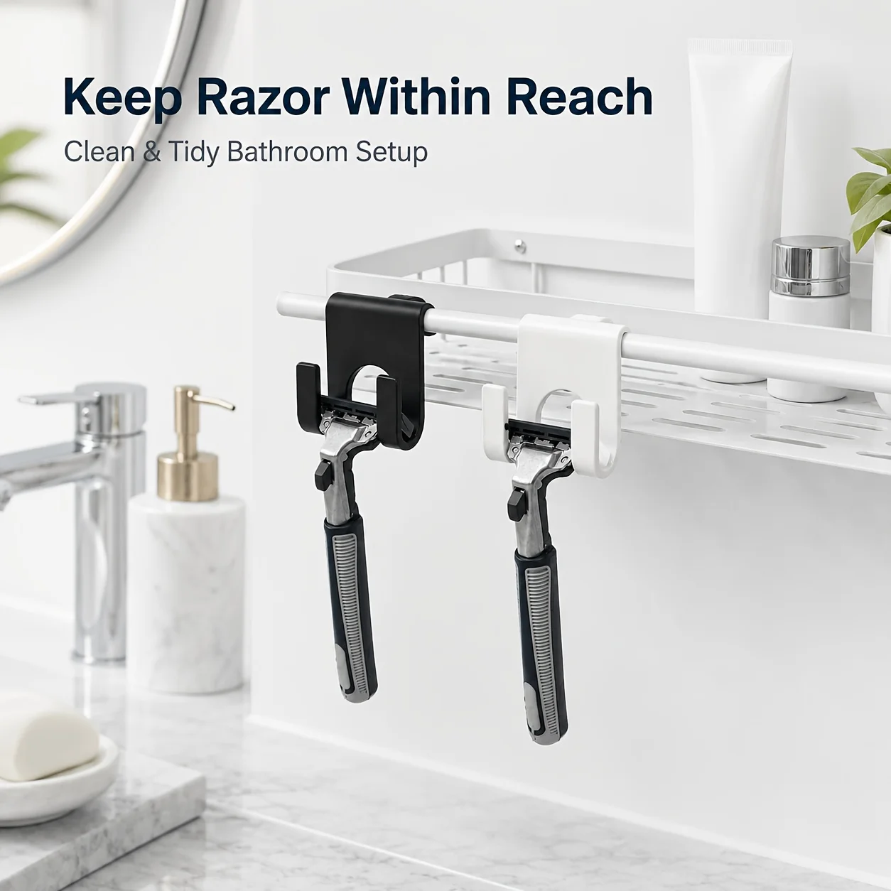 Non Perforated Shaver Storage Rack Waterproof Moisture-Proof Sturdy Durable Plastic Holder For Bathroom Shower Room