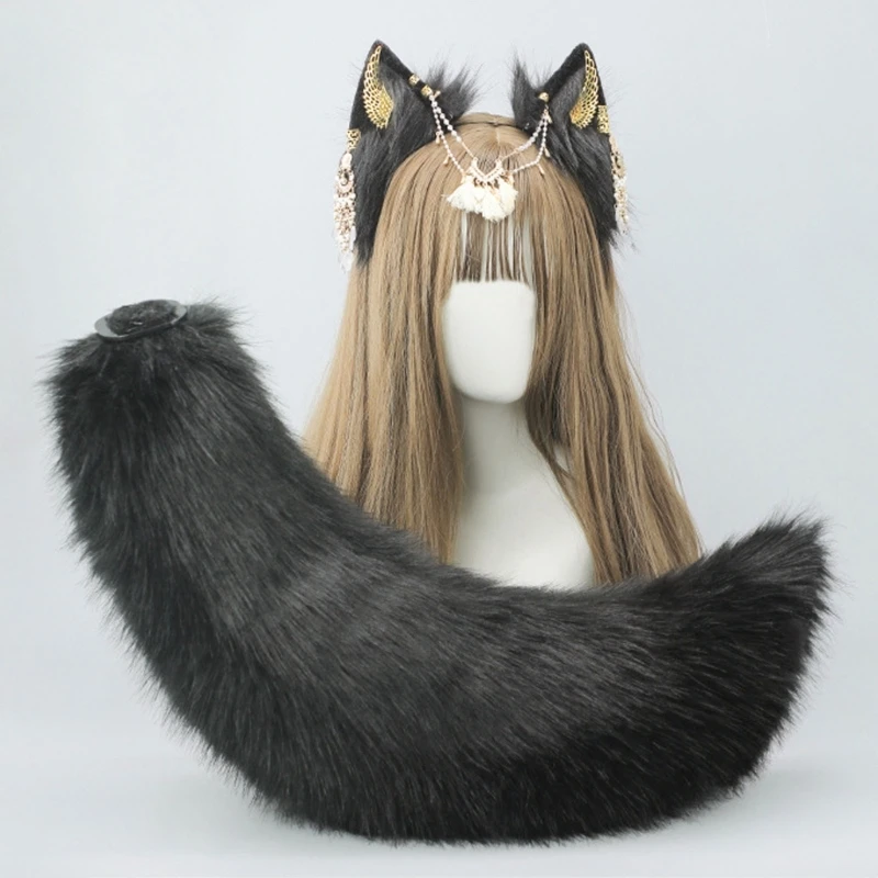 39bbオオカミの耳猫キツネアニマルテールコスプレ衣装フェイクファーズヘアリップヘッドドレス