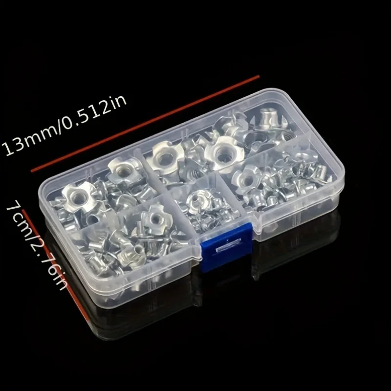 90pcs Galvanized Four-Jaw T-Nuts - M3, M4, M5, M6, M8 Sizes Available!