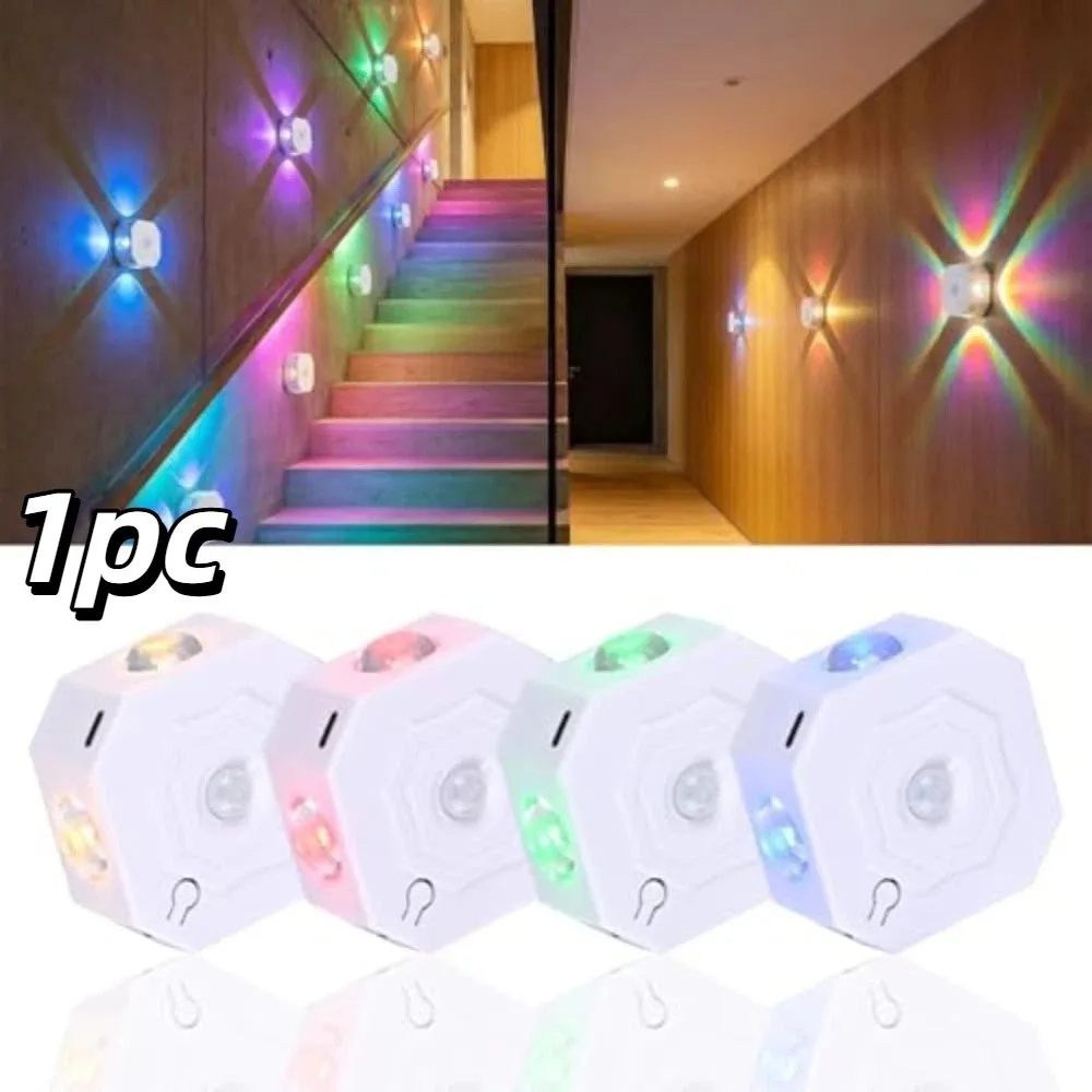 

USB Rechargeable RGB Gradient Night Light RGB 3 Colors Human Body Detection Rechargeable Wall Lamp 4 Head Dimmable