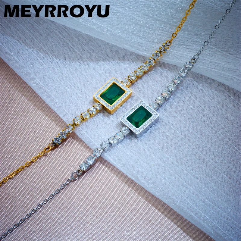 MEYRROYU 316L Stainless Steel Gold Color Bracelet For Women Luxury Square Turquoise Wrist Chain Accessories Jewelry Gifts Bijoux